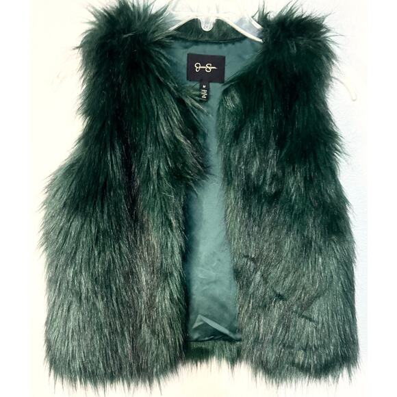 Faux Fur Vest Jacket Green Womens Sz Medium Y2K Festival Concert Fun Dressy Chic - Picture 1 of 7